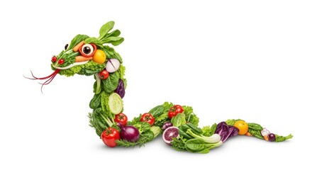 Fototapeta premium Creative snake made of fresh vegetables. Healthy food concept.