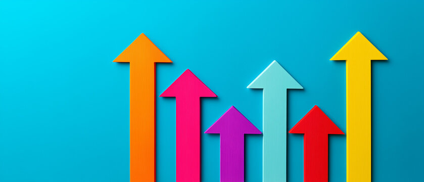 Representa&ccedil;&atilde;o de setas em crescimento destacando progresso econ&ocirc;mico, desempenho corporativo e evolu&ccedil;&atilde;o de resultados empresariais