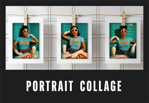 Polaroid Hanging Photo Collage Effect Mockup