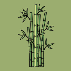 Obraz premium Illustrated bamboo stalks and leaves against a green background vector graphic