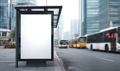 Fototapeta premium A white billboard is on a city street