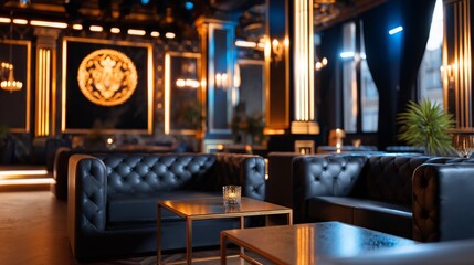 Elegant Interior of Sophisticated Gentlemen's Club with Ambient Lighting