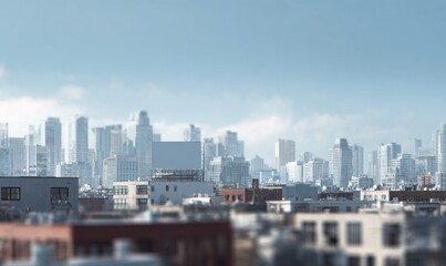 Fototapeta premium A city skyline with a large billboard in the middle