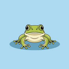Obraz premium Cartoon frog illustration with green skin and large eyes against a light blue backdrop