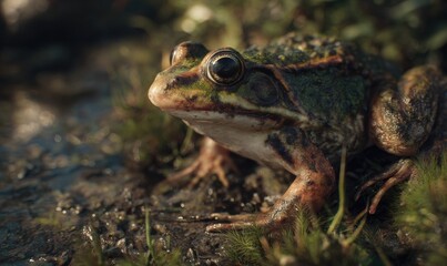 A frog is sitting on the ground