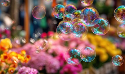 Naklejka premium A bunch of colorful bubbles floating in the air