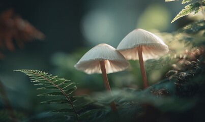 Two mushrooms are on a leaf