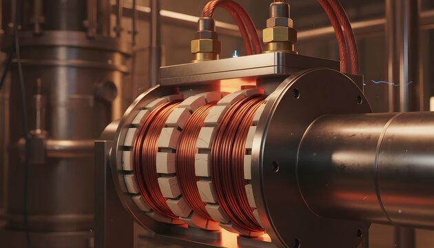 Industrial electromagnetic coil with copper wiring and metal components