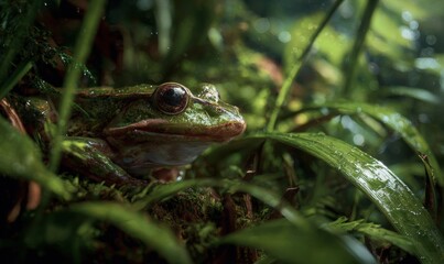 Obraz premium A frog is sitting in the grass