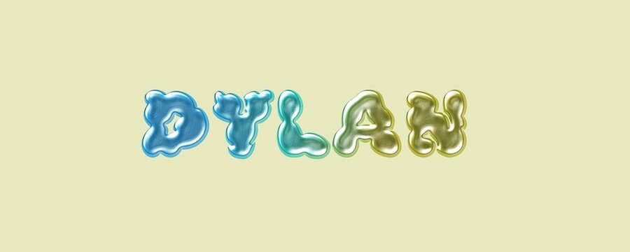 Dylan name. Dylan typography. Funny Childish typography. Famous boys name. Glossy 3D Balloon Typography of the Name Dylan in Metallic Colors.