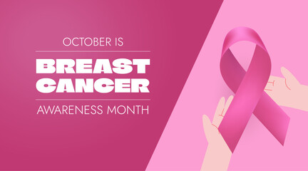 Fototapeta premium Breast cancer awareness month social banner, October, pink ribbon awareness symbol, background, vector