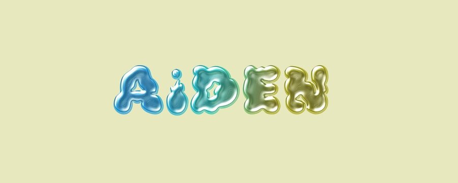 Aiden name. Aiden typography. Funny Childish typography. Famous boys name. Glossy 3D Balloon Typography of the Name Aiden in Metallic Colors.