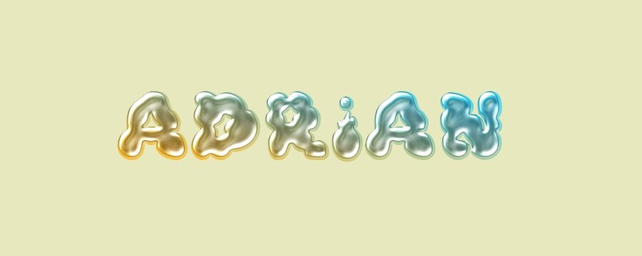 Adrian name. Adrian typography. Funny Childish typography. Famous boys name. Glossy 3D Balloon Typography of the Name Adrian in Metallic Colors.