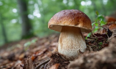 A mushroom is sitting on the ground