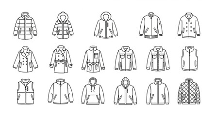 Collection of hand-drawn jacket and coat illustrations. © Jibril
