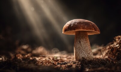 A mushroom is sitting on the ground