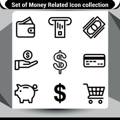 Essential money icons in a clean line art style, ideal for financial and business graphics © IFTIAR