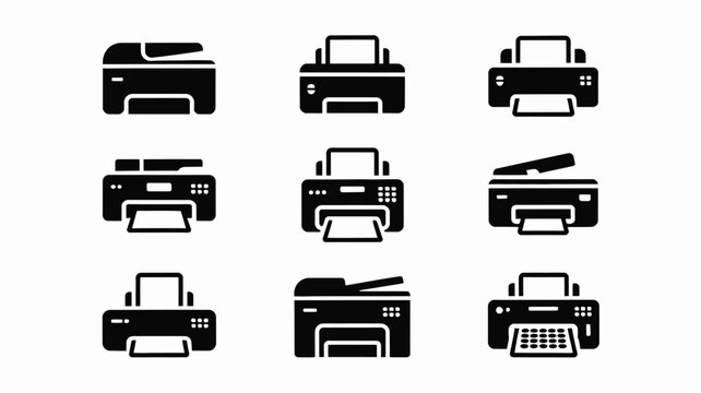 Set of modern printer vector illustration icons in flat design style, scalable graphic