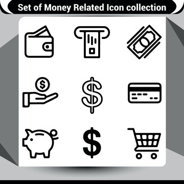 Essential money icons in a clean line art style, ideal for financial and business graphics