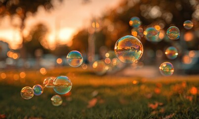 A bunch of bubbles are floating in the air