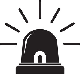 Fototapeta premium Black silhouette of a flashing emergency beacon light with radiating lines also transparent background