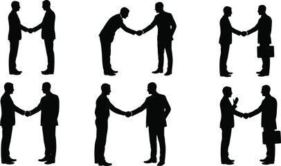 Set of business people silhouettes shaking hands representing professional partnership agreement corporate networking successful deal collaboration office greeting © MstAmbia