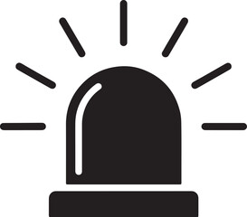 Black siren light with radiating lines on white background also transparent background alarm emergency