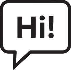 Black speech bubble with white outline containing the bold text hi and an exclamation mark also transparent background © Pixel With MH