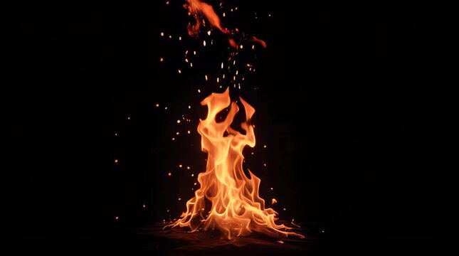 Flickering Fire Flame on Black Background.