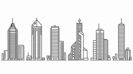 Obraz premium Linear architectural illustration showing a series of stylized skyscrapers in monochrome grayscale, clean design