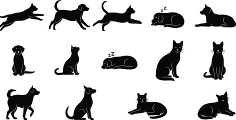 Collection of feline silhouettes in various poses © mdkamran