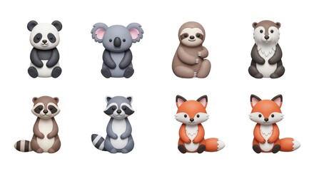 Fototapeta premium Cartoon animals collection isolated on white for educational or commercial projects