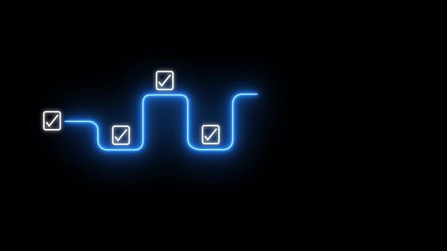 Digital Recruitment and Approval Workflow. Glowing user icon at the end of a digital flow with checkmarks, symbolizing assessment, approval, selection .4k video