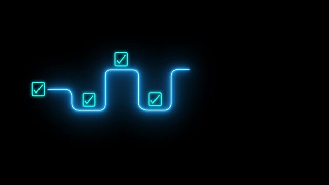Digital Recruitment and Approval Workflow. Glowing user icon at the end of a digital flow with checkmarks, symbolizing assessment, approval, selection .4k video