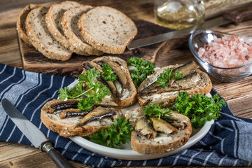 Sandwich with sprats.