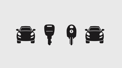 Silhouetted cars flank car keys on a light grey background, representing automotive access