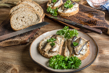 Sandwich with sprats.
