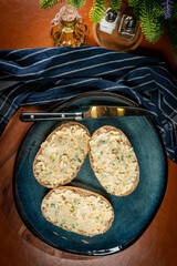 Breakfast sandwiches on plate.