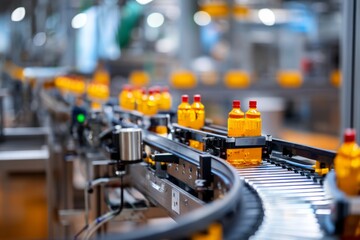 Fototapeta premium Food Production Line with Conveyor Belts for Bottling Process in Industry