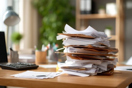 Overwhelming Paperwork Causing Stress in a Workspace Environment