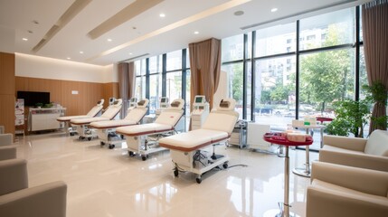 Fototapeta premium Modern Public Health Clinic Interior with Examination Area and Equipment