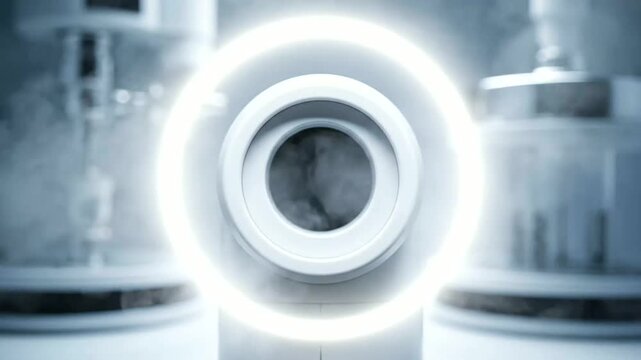 Hazard detector activates slowly showing safety sensor or Modern machinery scans detects potential danger in factory environment automated