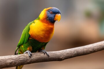 Obraz premium Colorful Lorikeet on a Branch Showcasing Its Vibrant Plumage
