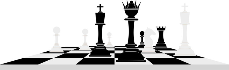 Chess game play board with pieces side view © LadadikArt