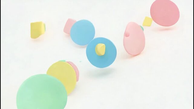 Colorful pastel spheres and cubes scattered on a white background with a minimalist composition.