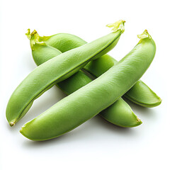 A pile of fresh green sugar snap pea pods isolated on a white background