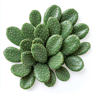 Top view of a cluster of prickly pear cactus pads isolated on a white background