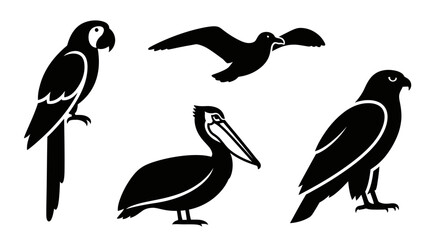 Naklejka premium Collection of various bird silhouettes, vector icons set