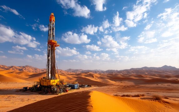 Operation in Middle East Desert with Drone and Ground Machinery Setup