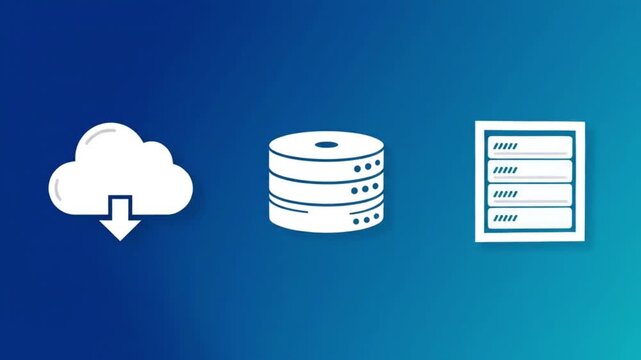 Cloud Storage Database Document in Minimalist Icon Style with White Color on Blue Gradient Background for Web Design